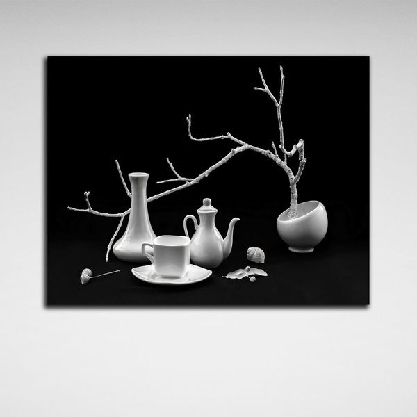 Картина на холсте для кухни Black and white etude, 30х40 см, Холст полиэстеровый
