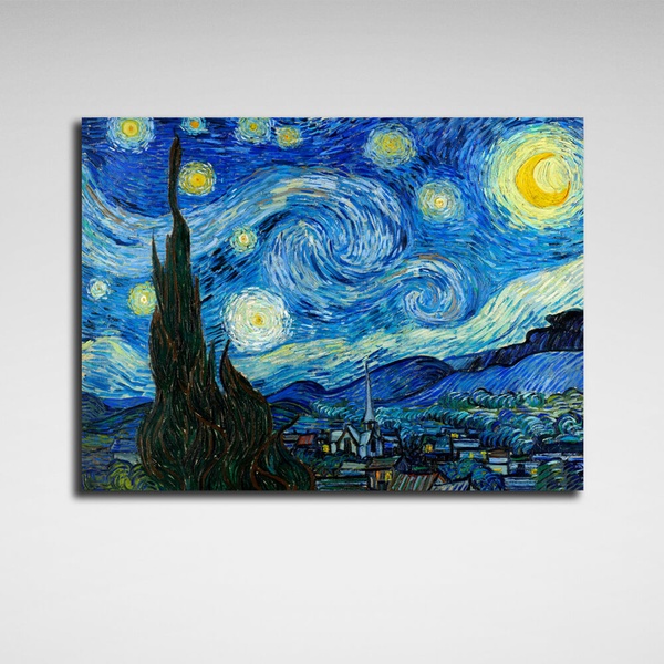 Картина на холсте репродукция Звездная ночь, 30х40 см, Холст полиэстеровый