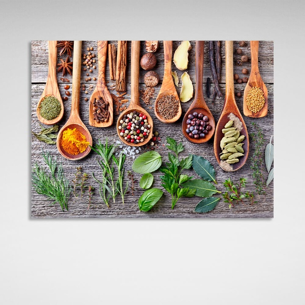Картина на холсте для кухни Ложки со специями, 30х40 см, Холст полиэстеровый