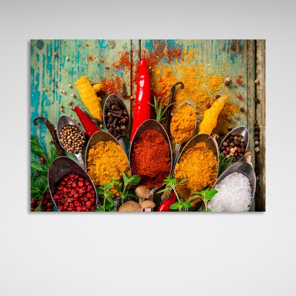 Картина на холсте для кухни Пряности и специи, 30х40 см, Холст полиэстеровый