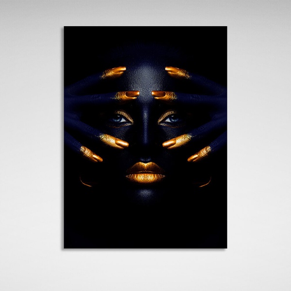 Картина на полотні темна жінка із золотим манікюром, 30х40 см, Холст поліестеровий