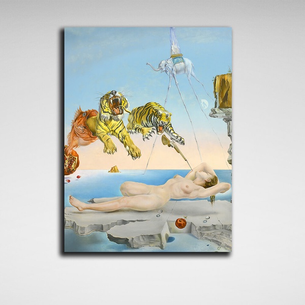 Картина на холсте репродукция Сон вызванный полетом пчелы Сальвадор Дали, 30х40 см, Холст полиэстеровый