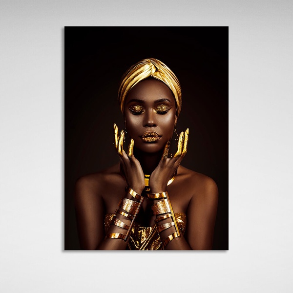 Картина на полотні дівчина смаглява із золотом, 30х40 см, Холст поліестеровий
