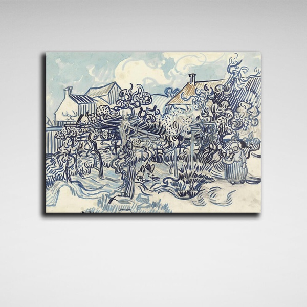 Картина на холсте репродукция Старый виноградник и крестьянка Ван Гог, 30х40 см, Холст полиэстеровый
