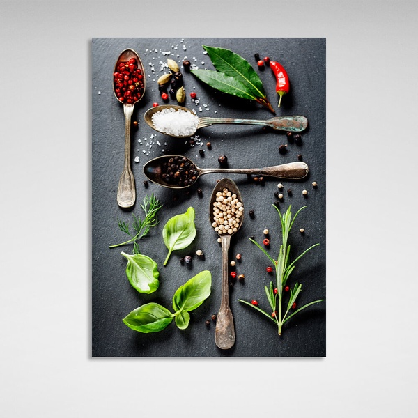 Картина на холсті для кухні Зелень та спеції, 30х40 см, Холст поліестеровий