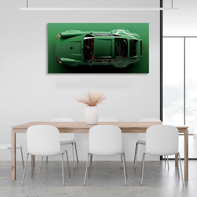 Картина на полотні на стіну інтер'єрна автомобіль Porsche 911 зелений Порше, 30х60 см, Холст поліестеровий