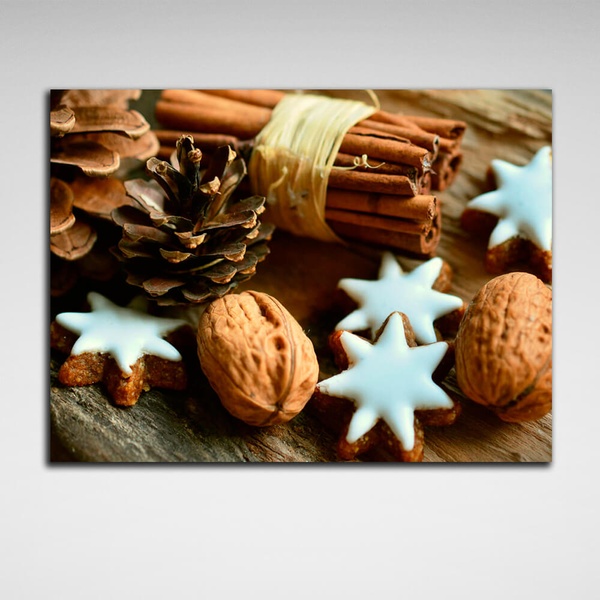 Картина на холсте для кухни Корица и орехи, 30х40 см, Холст полиэстеровый