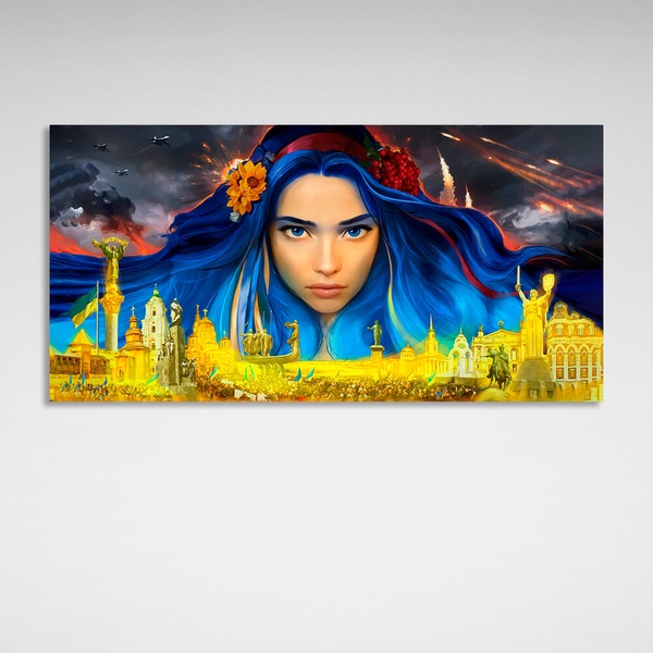 Картина на холсте патриотичная Девушка защита Украина, 30х60 см, Холст полиэстеровый