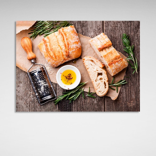 Картина на холсте для кухни Хлеб и масло, 30х40 см, Холст полиэстеровый