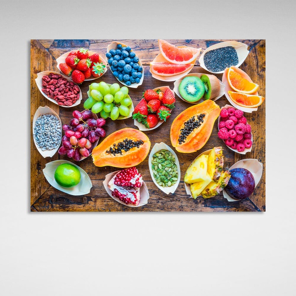 Картина на холсте для кухни Фрукты и ягоды, 30х40 см, Холст полиэстеровый