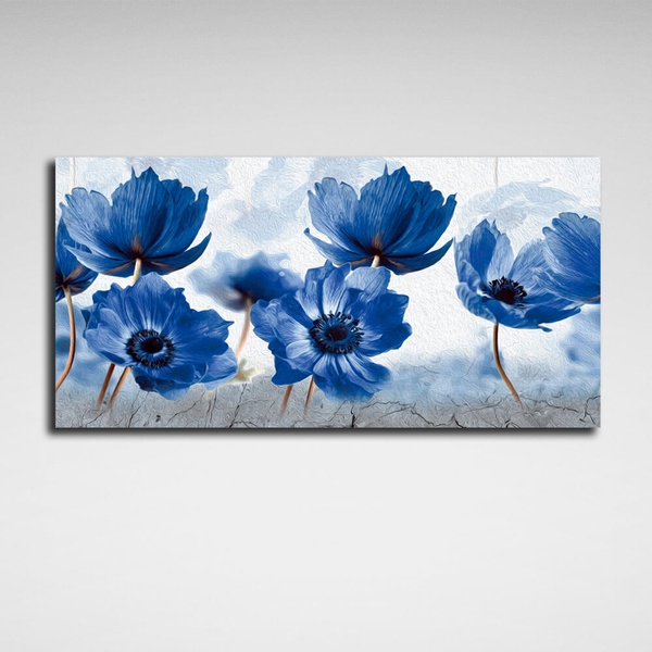 Картина на холсте интерьерная Поле голубых цветов, 30х60 см, Холст полиэстеровый