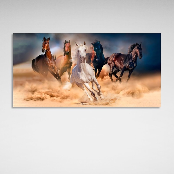 Картина на холсті П'ять коней, 30х60 см, Холст поліестеровий