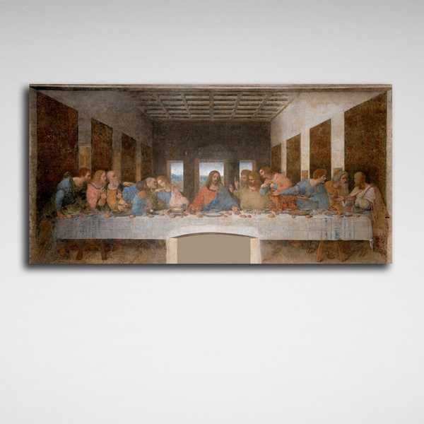 Картина на холсті репродукція Таємна вечеря Леонардо Да Вінчі, 30х60 см, Холст поліестеровий