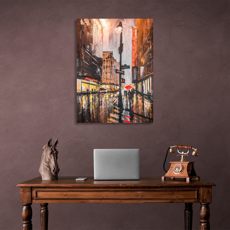 Картина на полотні на стіну у вітальню інтер'єрна Дощове місто Нью-Йорк 4, 30х40 см, Холст поліестеровий