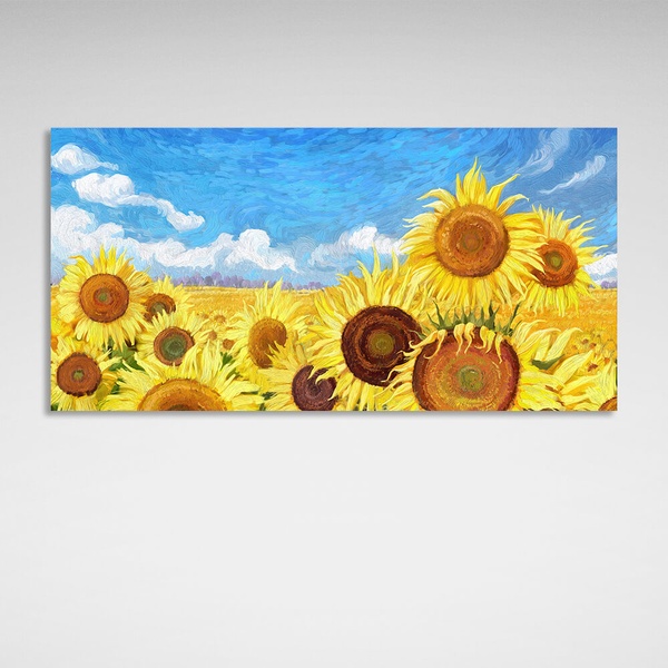 Картина на холсті патріотична Поле соняшників та небо, 30х60 см, Холст поліестеровий
