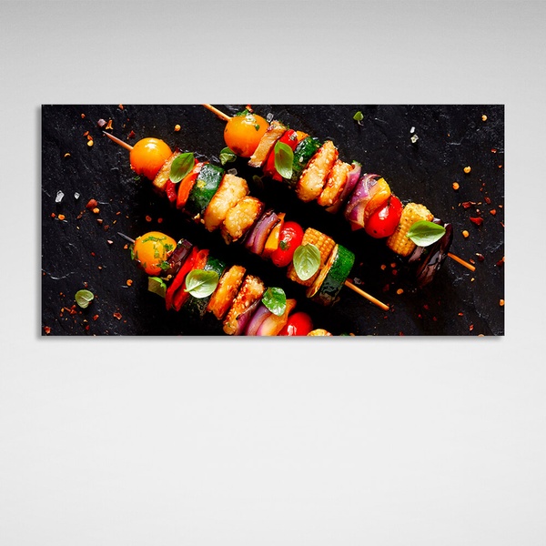 Картина на холсте для кухни Вегетарианский шашлык, 30х60 см, Холст полиэстеровый