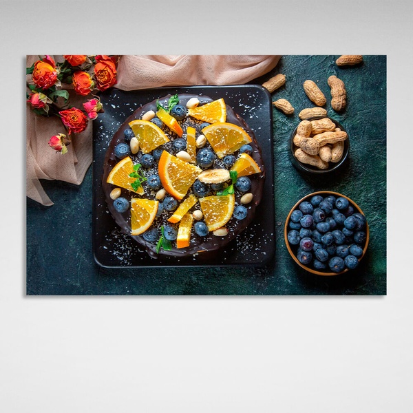 ﻿Картина на холсте для кухни Лимон, голубика и орехи, 30х45 см, Холст полиэстеровый