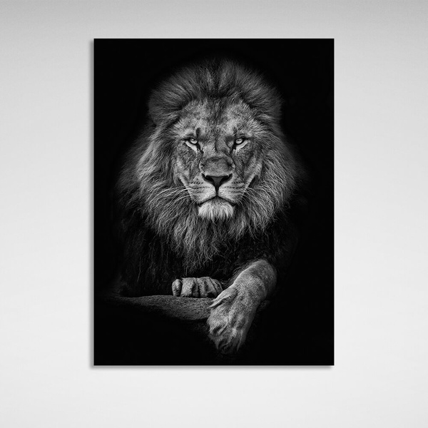 Картина на полотні лев на чорному тлі, 30х40 см, Холст поліестеровий