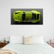 Картина на полотні на стіну інтер'єрна автомобіль Porsche 911 салатовий зелений Порше на сірому тлі, 30х60 см, Холст поліестеровий