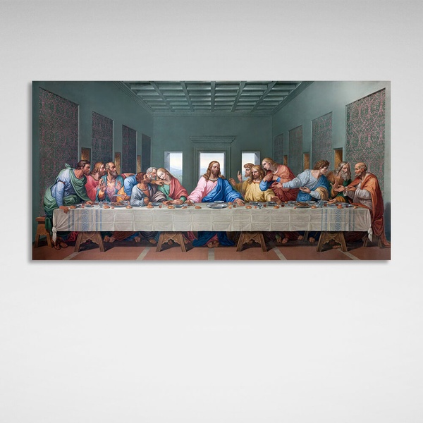 Картина на холсте репродукция Тайная вечеря оригинальный цвет, 30х60 см, Холст полиэстеровый