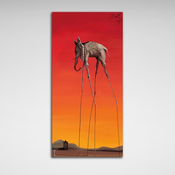 Картина на холсте репродукция Слоны Сальвадор Дали, 30х60 см, Холст полиэстеровый
