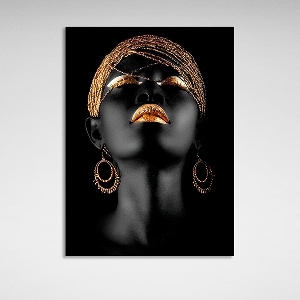 Картина на полотні африканка із золотими прикрасами, 30х40 см, Холст поліестеровий