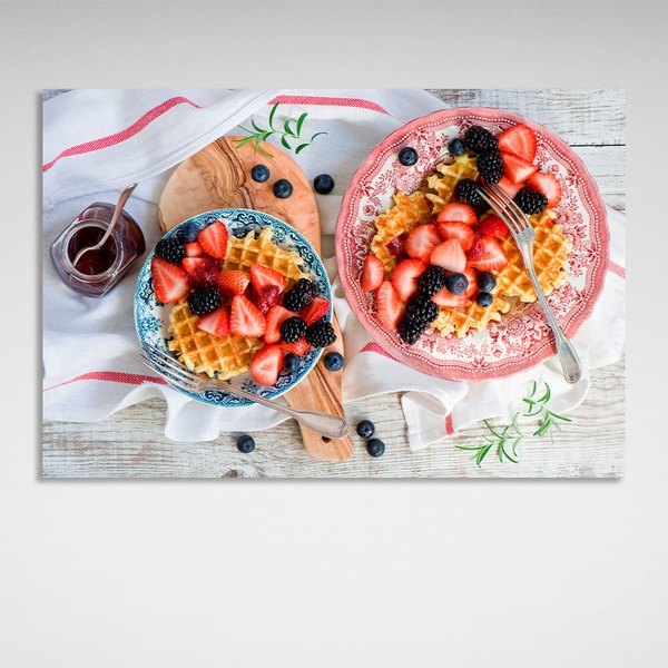 ﻿Картина на полотні для кухні Вафлі з ягодами, 30х45 см, Холст поліестеровий