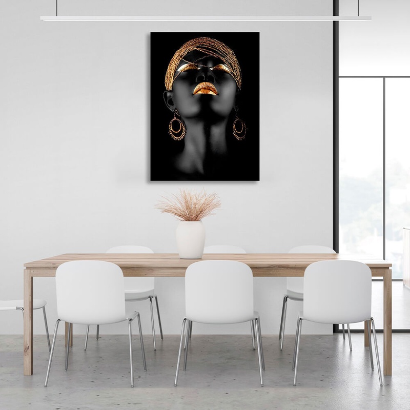 Картина на холсте африканка с золотыми украшениями, 30х40 см, Холст полиэстеровый
