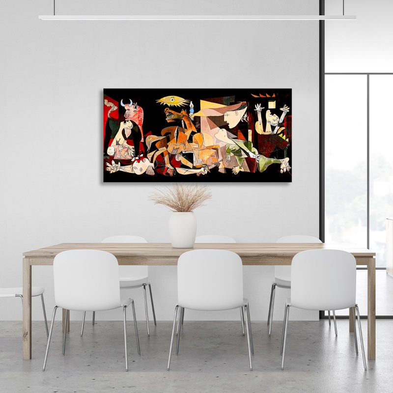 Картина на холсте репродукция Пабло Пикассо Герника в цвете, 30х60 см, Холст полиэстеровый
