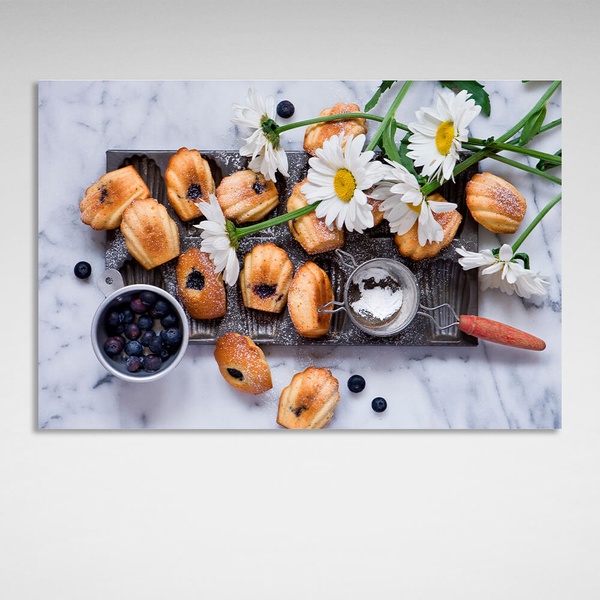﻿Картина на холсте для кухни Песочное печенье и ягоды, 30х45 см, Холст полиэстеровый
