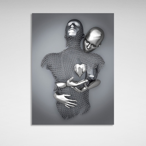 Картина на полотні фігури людей у срібному кольорі, 30х40 см, Холст поліестеровий