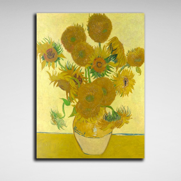 Картина на холсті репродукція Соняшники у жовтій вазі Вінсент Ван Гог, 30х40 см, Холст поліестеровий