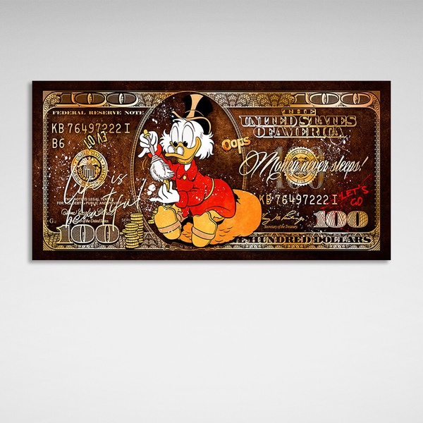 Картина на полотні Скрудж на 100-доларовій купюрі, 30х60 см, Холст поліестеровий
