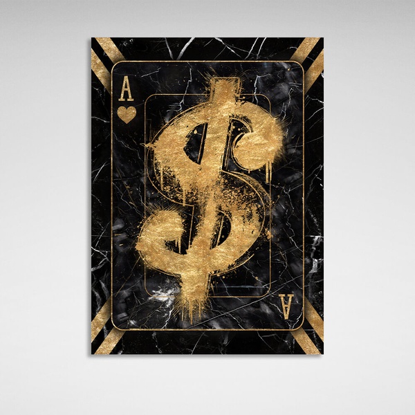 Картина на полотні для офісу Карта Долар чорно-золота, 30х40 см, Холст поліестеровий