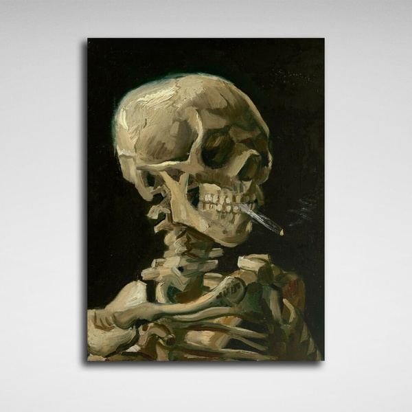 Картина на холсте репродукция Череп с горящей сигаретой Винсент Ван Гог, 30х40 см, Холст полиэстеровый