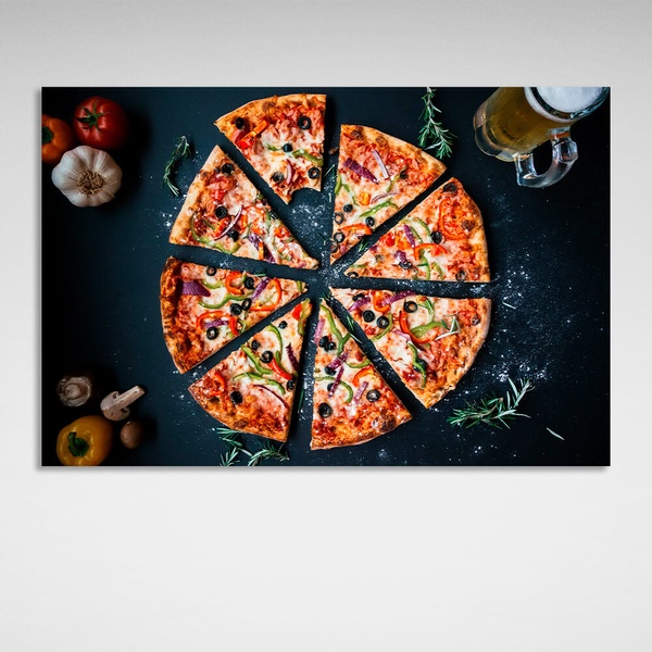Картина на холсте для кухни Пицца с перцем, 30х45 см, Холст полиэстеровый