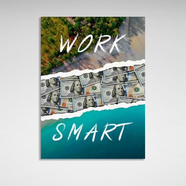 Картина на холсте в офис для мотивации Work Smart, 30х40 см, Холст полиэстеровый