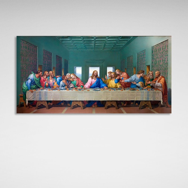 Картина на холсте репродукция Тайная вечеря цвет ярче оригинала, 30х60 см, Холст полиэстеровый
