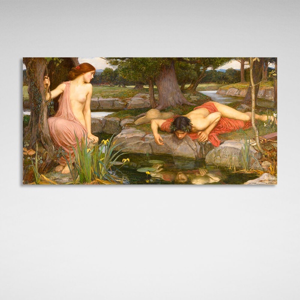 Картина на холсте репродукция Эхо и Нарцисс Джон Уильям Уотерхаус, 30х60 см, Холст полиэстеровый